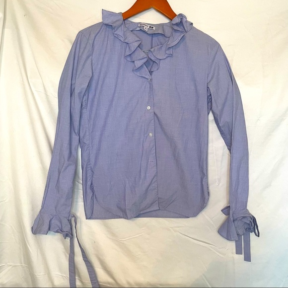 JW Anderson Light Blue Button Down Ruffle Neck Shirt